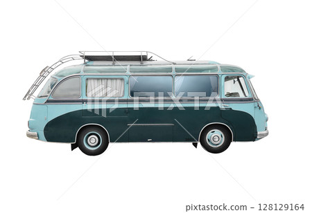 Retro camper van caravan on white 128129164