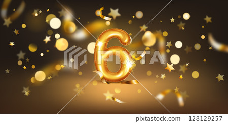Number 6 surrounded by stars and bokeh lights. Number 6 surrounded by stars and bokeh lights. 128129257