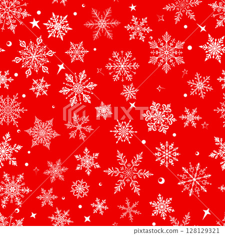 Christmas seamless pattern with small snowflakes on red. 128129321