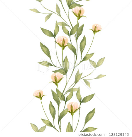 Hand-drawn Floral Seamless Border with Light Flowers Hand-drawn Floral Seamless Border with Light Flowers 128129343