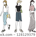 Summer casual denim outfit women's fashion illustration set 128129379