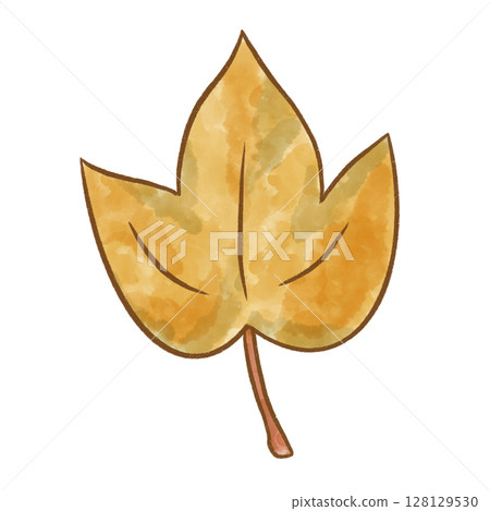 手繪水彩黃色落葉插畫 | 秋天自然主題素材 128129530