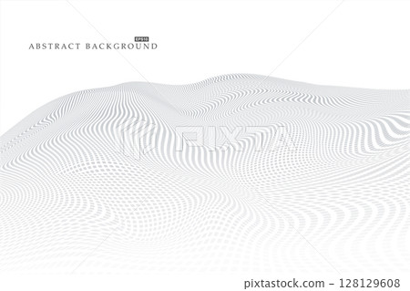 Futuristic abstract vector background with curved dotted wave surface. White and gray digital landscape design for technology and innovation 128129608