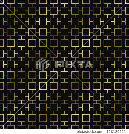 Vector golden seamless ornamental luxury geometric pattern - outline art deco rich design. Repeatable elegant royal background. Symmetry endless print Vector golden seamless ornamental luxury geometric pattern - outline art deco rich design. Repeatable elegant royal background. Symmetry endless print 128129611