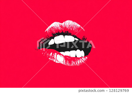 Pop Art Lips. Bold pop art style of lips in vibrant pink and black, 128129769
