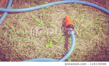 Blue plastic sprayer for gardening 128130086