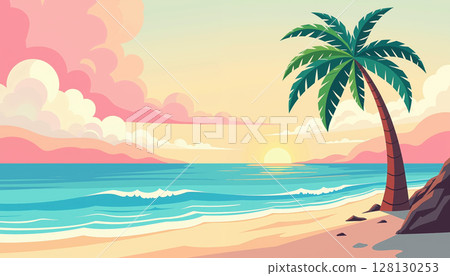 Tropical beach sunset. 128130253