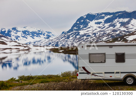 Camper car in norwegian mountains 128130300