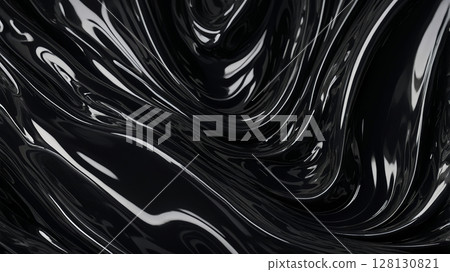 Abstract black liquid surface with glossy ripples, dark fluid texture, water reflection effect Abstract black liquid surface with glossy ripples, dark fluid texture, water reflection effect 128130821