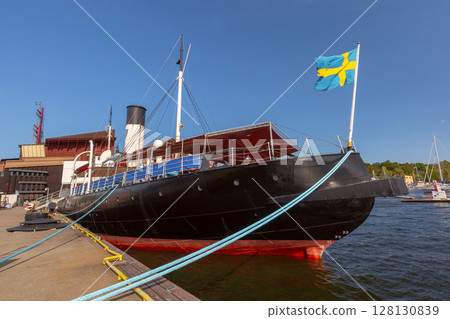 Old Steamboats by the Waterfront, Stockholm, Sweden 128130839