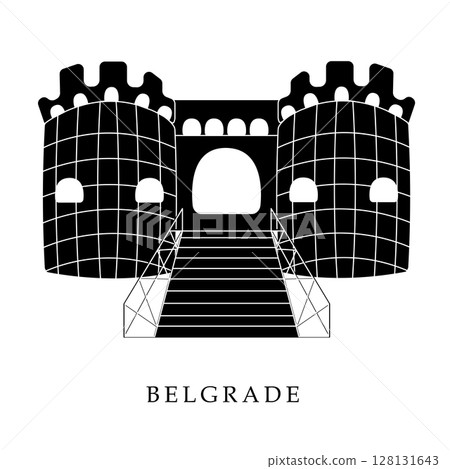 European capitals, Belgrade. Black and white illustration European capitals, Belgrade. Black and white illustration 128131643