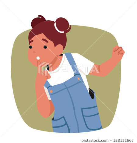 Inspirienced girl child cartoon character expressing curious emotion on face bubble portrait design 128131665