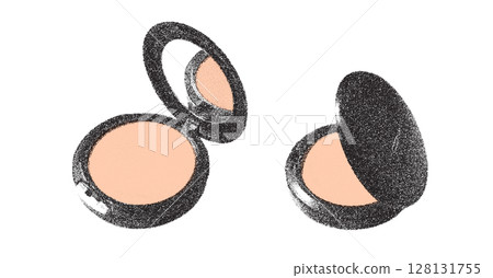 Risograph Print with Photocopy Effect Featuring Retro Compact Powder in Vintage 128131755