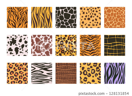 Wild safari animals seamless pattern prints isolated set with different skin fur color and texture 128131854