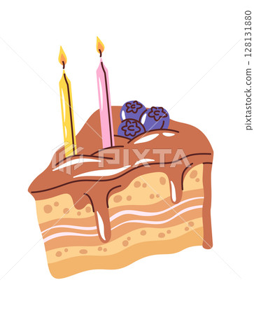 Blueberry chocolate birthday cake piece Blueberry chocolate birthday cake piece 128131880