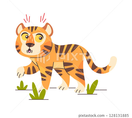 Cute surprised tiger character walking 128131885