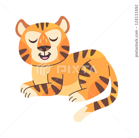 Happy tiger animal hand drawn Happy tiger animal hand drawn 128131892