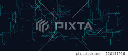 Digital Circuit Structure Tech Lines. Abstract futuristic background for technology, data, and innovation projects. Minimalist style with geometric connections. Clean dark design. Vector illustration 128131916