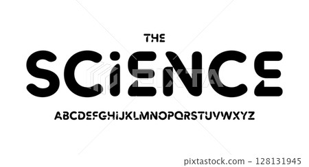 Science technology font, futuristic rounded alphabet for scientific headline, medical digital product logo, display device typography, app UI typographic design. Modern vector typeset 128131945