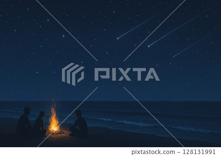 People camping under the starry sky 128131991