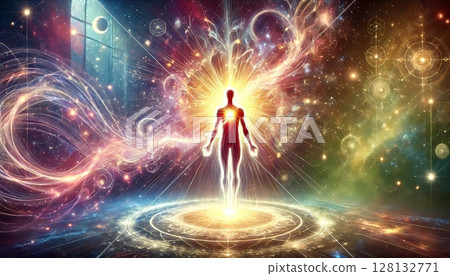 一位覺醒者的精神插圖，他已經覺醒到他的真實自我，並且充滿活力 128132771
