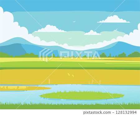 有草原和山脈的風景 128132994