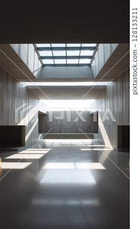 Empty spacious room with concrete walls 128133211