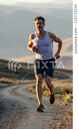 Portrait of a middle-aged man during a morning jog Portrait of a middle-aged man during a morning jog 128133244