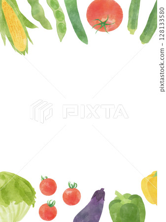 水彩夏季蔬菜框（垂直） 128133580