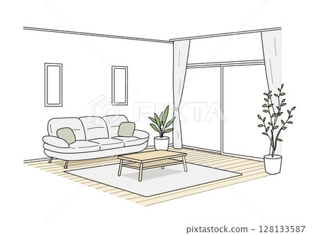 平靜而簡單的房間插圖，兩點透視，室內透視 128133587