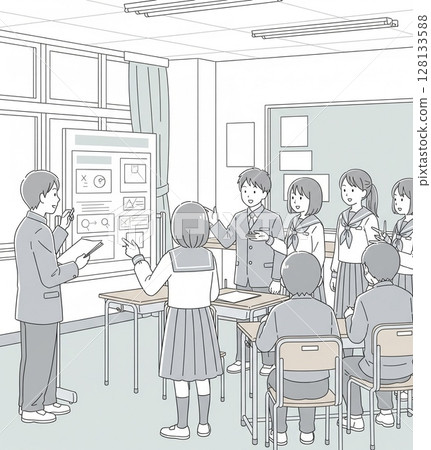 國中生進行小組展示｜共同學習與合作學習的課堂場景 128133588