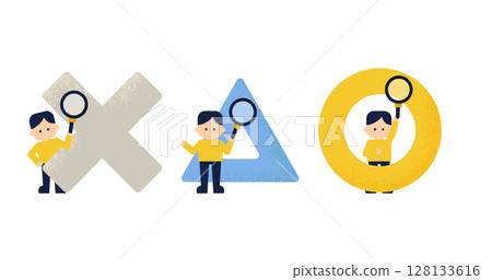 A set of people holding magnifying glasses and symbols of circle, square, triangle, and triangle | Vector material for research, search, and selection A set of people holding magnifying glasses and symbols of circle, square, triangle, and triangle | Vector material for research, search, and selection 128133616