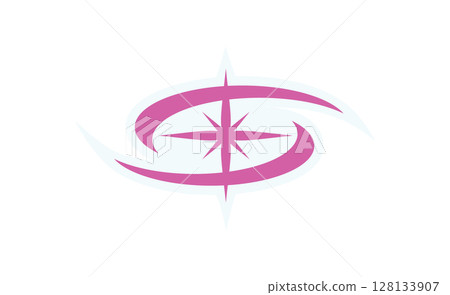 Y2K retro Abstract Cosmic sticker. Modern geometric shape symbol. This cool graphic icon combines 90s aesthetic with vibrant elements, ideal for decoration, posters, and streetwear applications. 128133907