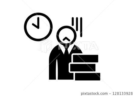 因加班而疲憊不堪的商人的黑白圖標 因加班而疲憊不堪的商人的黑白圖標 128133928