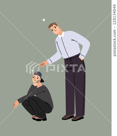 Regret about quarrel between close people vector illustration. Father wants to make peace with his son Regret about quarrel between close people vector illustration. Father wants to make peace with his son 128134049
