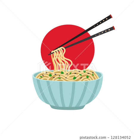 Noodles in bowl, asian food with chopsticks Noodles in bowl, asian food with chopsticks 128134052