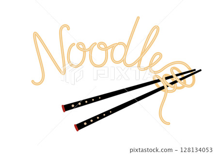 Noodle lettering with asian chopsticks Noodle lettering with asian chopsticks 128134053