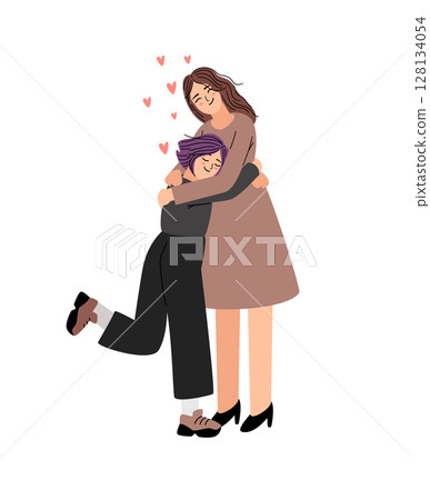 Making peace between mother and daughter vector illustration. Close people compromise after quarrel 128134054