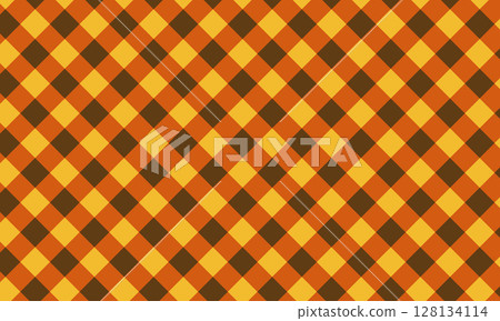Checkered picnic plaid background. Gingham pattern in diagonal arrangement. Halloween or Thanksgiving Day print. Tablecloth, blanket, basket napkin or towel fabric texture. Vector illustration Checkered picnic plaid background. Gingham pattern in diagonal arrangement. Halloween or Thanksgiving Day print. Tablecloth, blanket, basket napkin or towel fabric texture. Vector illustration 128134114