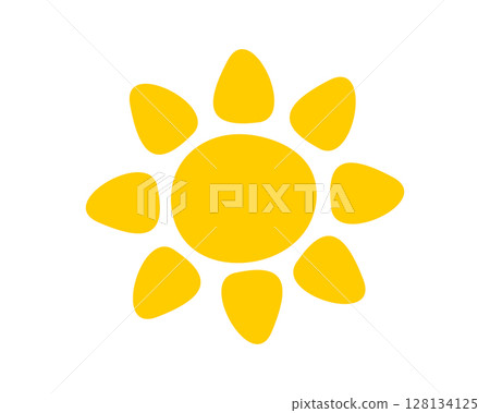 Cute childish sun silhouette isolated on white background. Sunburst, sunlight or sunshine sign. Summer theme symbol. Happy positive vibes concept. Vector flat illustration Cute childish sun silhouette isolated on white background. Sunburst, sunlight or sunshine sign. Summer theme symbol. Happy positive vibes concept. Vector flat illustration 128134125
