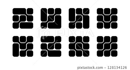 Metaball textures. Connected square shapes with round corners isolated on white background. Organic blobs or molecular structures. Modern print with connected dots. Vector graphic illustration Metaball textures. Connected square shapes with round corners isolated on white background. Organic blobs or molecular structures. Modern print with connected dots. Vector graphic illustration 128134126