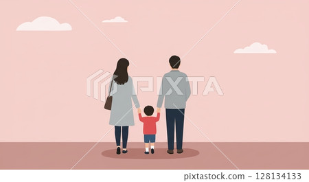 父母與孩子在藍天下手牽手散步，讓人感到溫暖的散步 128134133