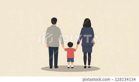 Parents and children walking hand in hand under the blue sky, a walk that gives a sense of warmth 128134134