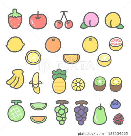 Cute fruit illustration set Cute fruit illustration set 128134465