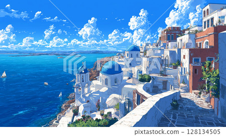 Santorini: Whitewashed Houses, Blue Domes and the Aegean Sea 128134505