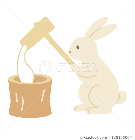 Illustration of a rabbit pounding rice cakes with a pestle 128135004