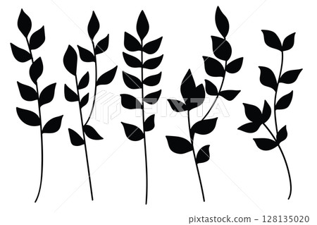 Botanical black leaves and branch silhouette collection. Botanical black leaves and branch silhouette collection. 128135020