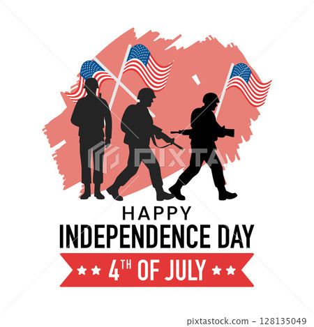 Happy independence day 4th of july with soldiers and flags 128135049