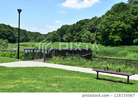 Bridge and walking path at Endo Sasakuboya Park, Fujisawa City, Kanagawa Prefecture 128135067
