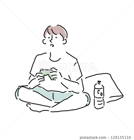 一名男子在玩遊戲的手繪插圖 128135110